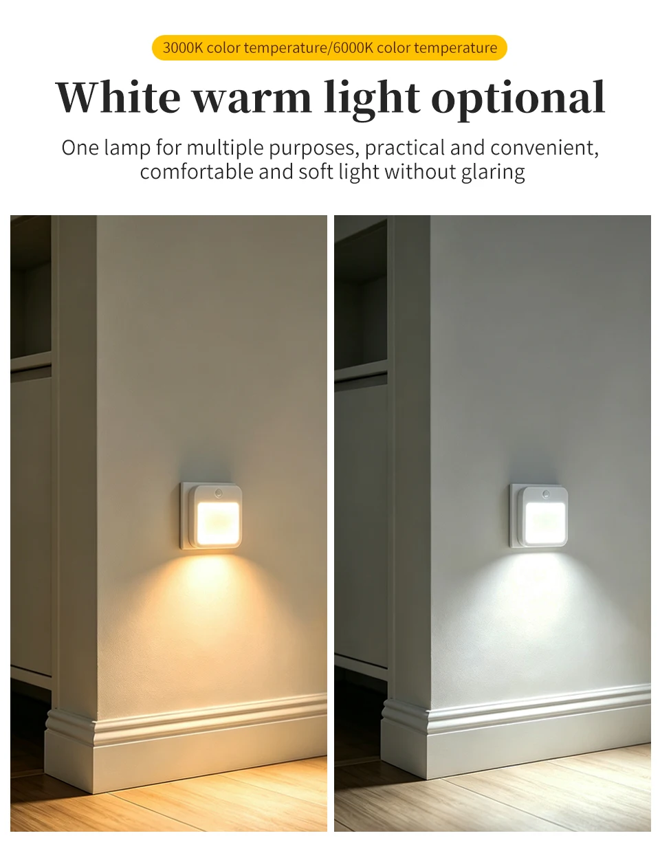 LED Night Lights With Motion Sensor EU US Plug In Dimmable Bedside Night Lamp for Hallway Bedroom Stairs Kitchen Room Decoration