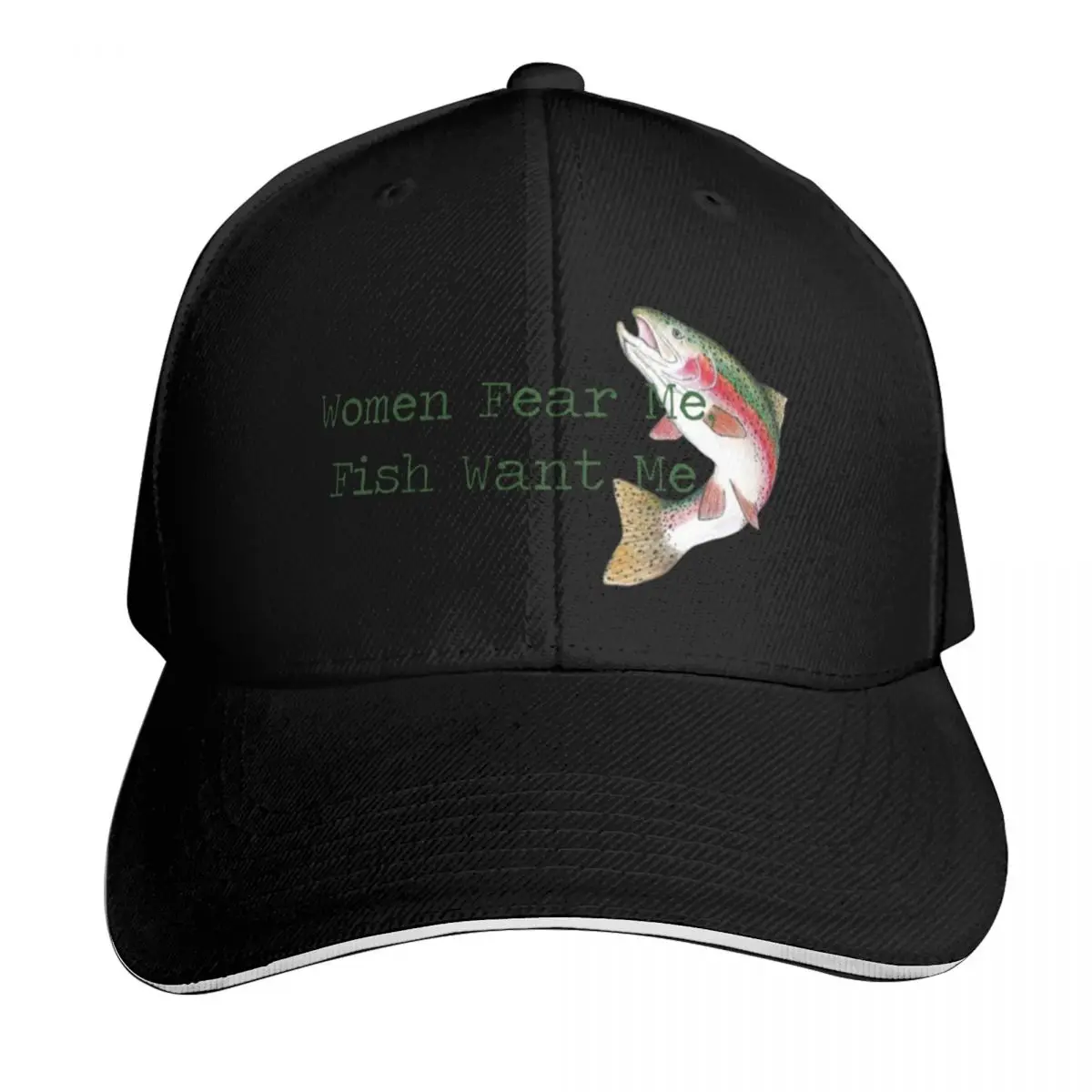 “Women Fear Me, Fish Want Me” Baseball Cap Sun Protection UPF 50+ Breathable Mesh Back Adjustable Buckle Closure