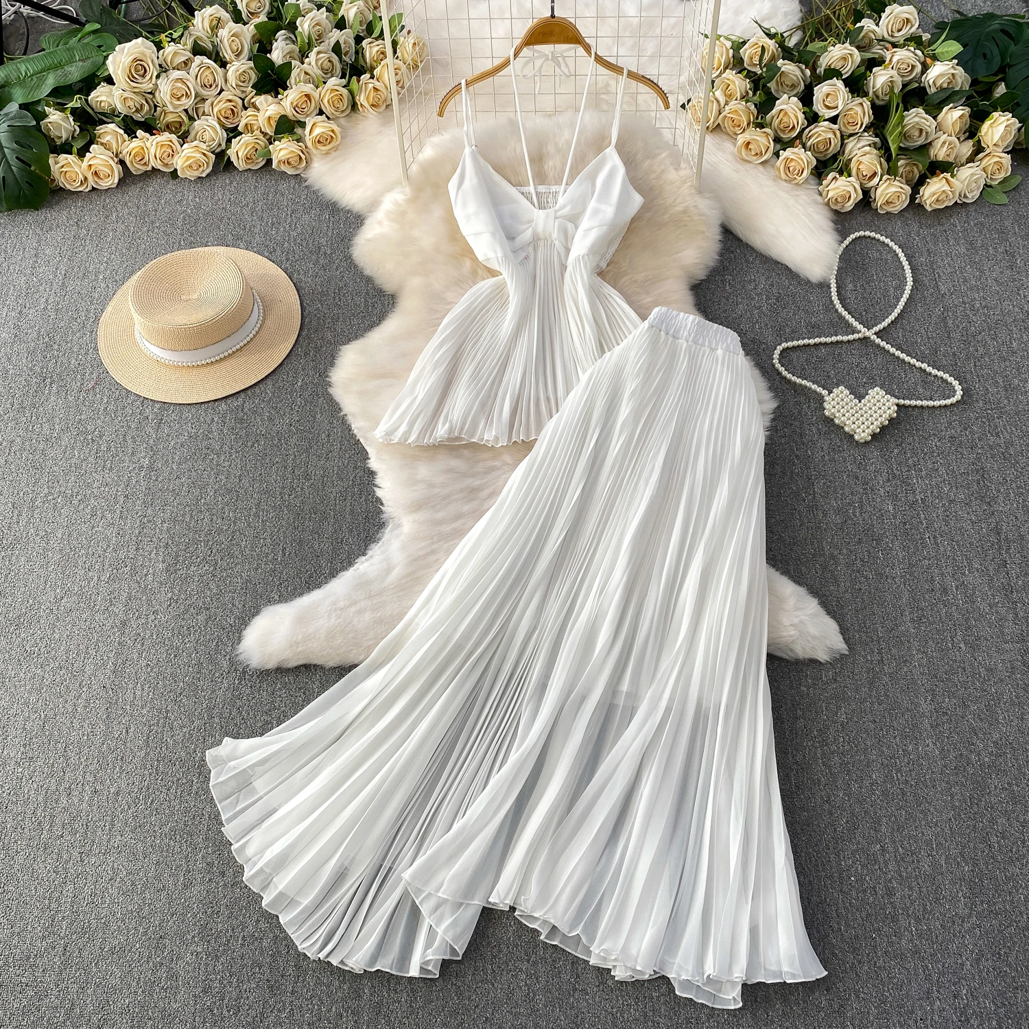 

Шикарный винтажный асимметричный сетчатый элегантный корейский модный комплект с высокой талией, комплект из двух предметов, женская одежда