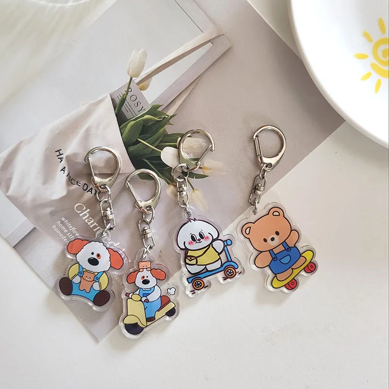 

2pc Cute Acrylic Cartoon Dog Keychain Key Chain Car KeyRing Bag Pendant Art Course Souvenir Women Child Party Favors Gift
