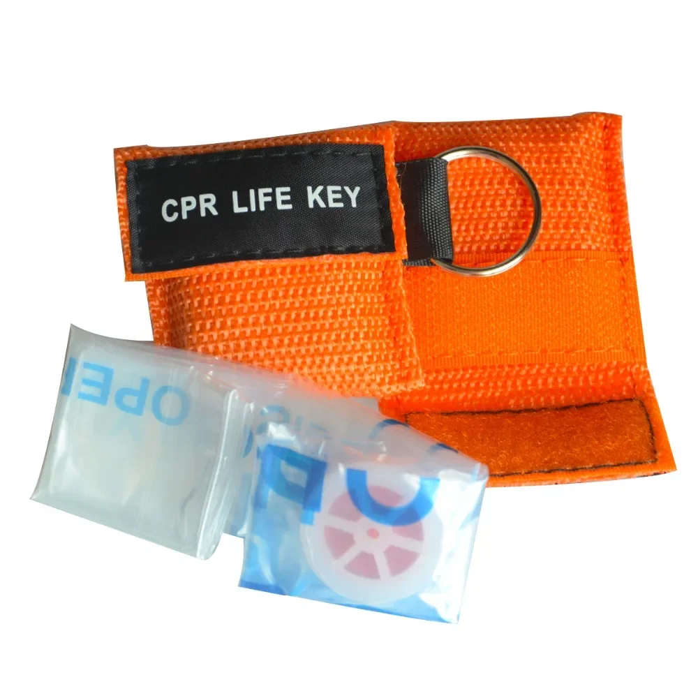 100pcs Resuscitator  Facial CPR Mask LIFE KEY Keyring With Big Gift Pocket Bags First Aid Safety Tools Outdoor Traveling