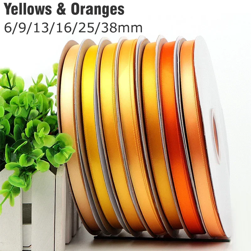 6/9/13/16/25/38mm Yellow Orange Satin Ribbon Double Face Solid Color Silky Ribbons 100% Polyester Dense Fabric Tapes 564041