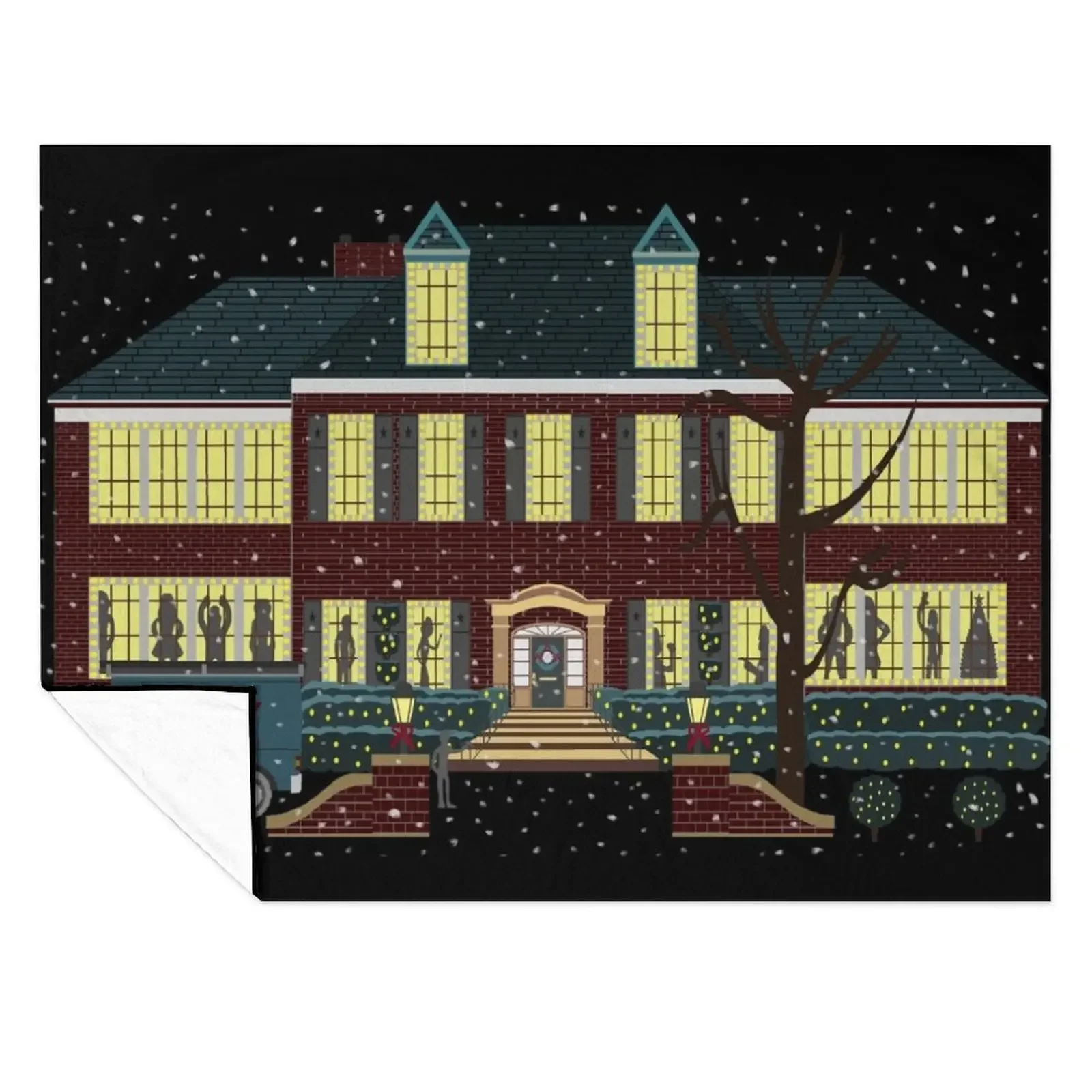 

home alone house at night shadows dancing in the window (snow version) Throw Blanket Retros cosplay anime halloween Blankets