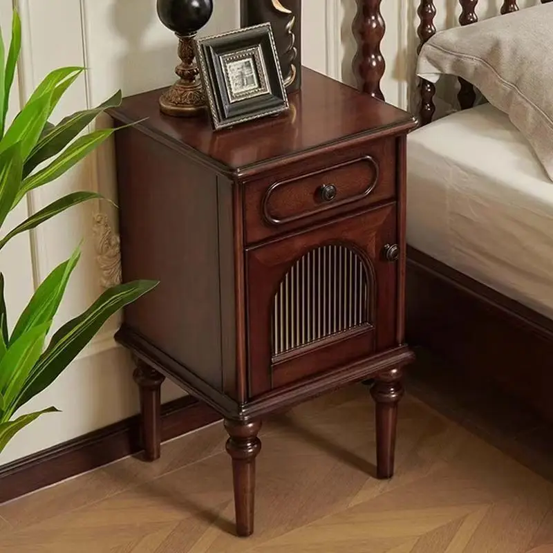 

Solid wood bedside table Small apartment French bedside table Bedroom locker Retro medieval storage cabinet