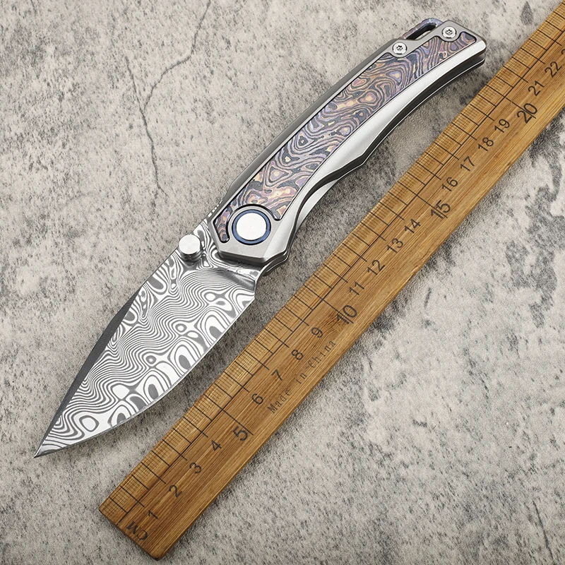RWL34 Damascus Steel Zirconium Titanium Alloy Handle Camping Outdoor Fishing Defense Hunting EDC Mountaineering Tool Knife