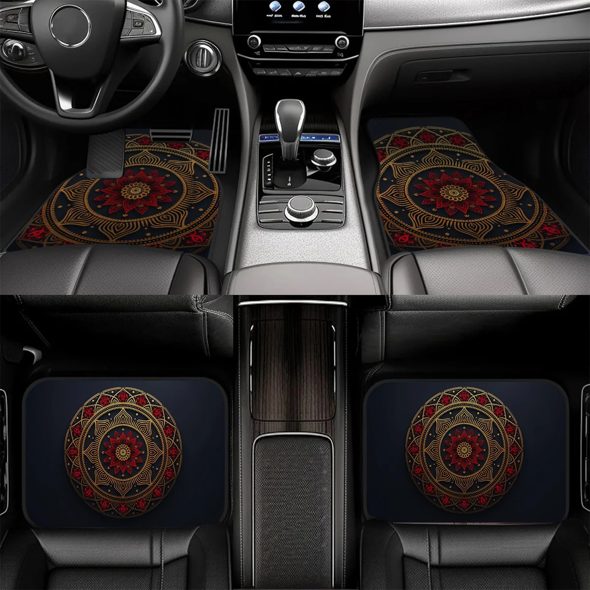4pcs Car Floor Mats, Mandala Ethnic Round Pattern - Universal All-Weather Car Mats, Perfect For Daily Commute, All-Season Use, S