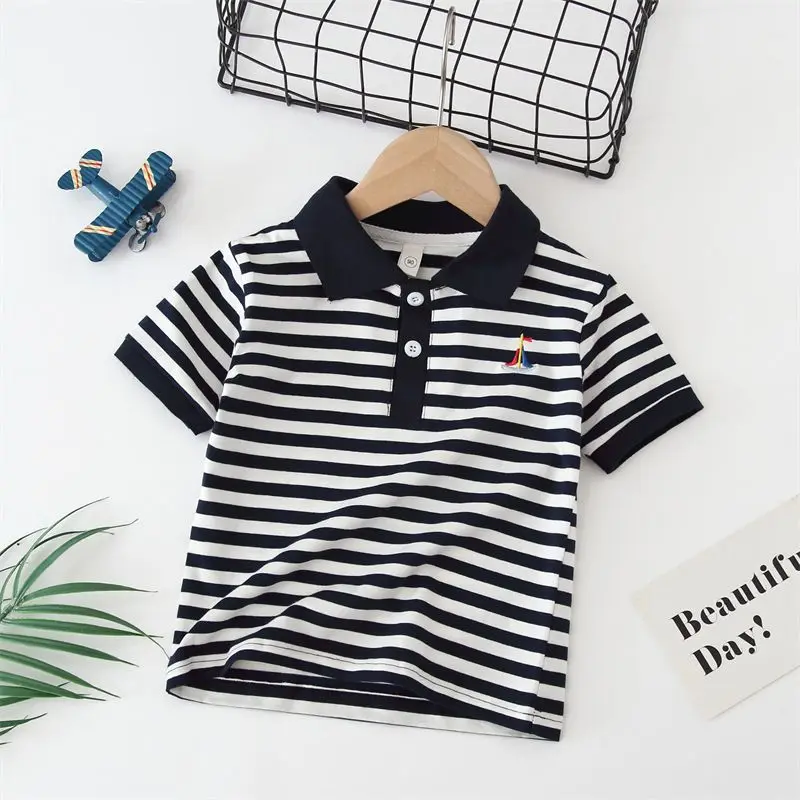 Fashion Children Boys Striped POLO Shirts Summer Short Sleeve T Shirt Toddler Baby Boys Classic Cotton Tee Boy Outwear 4-6y