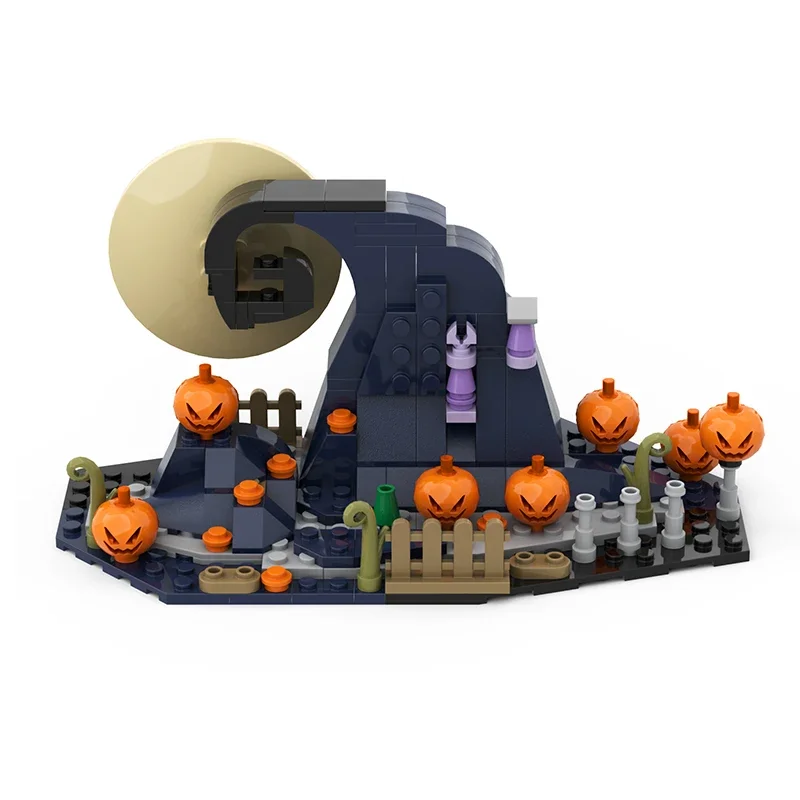 MOC Halloween Pumpkin Building Block Toy Nightmare Jack House Christmas Town Spiral Hill Artboard Architecture Model Kid Toy