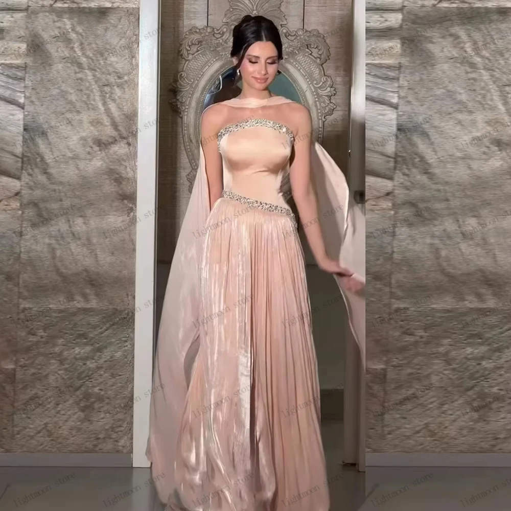 Charming Women's Formal Evening Gowns A Line Satin Prom Dress Beading Appliques Pretty فساتين سهرة Vestidos De Gala Customized
