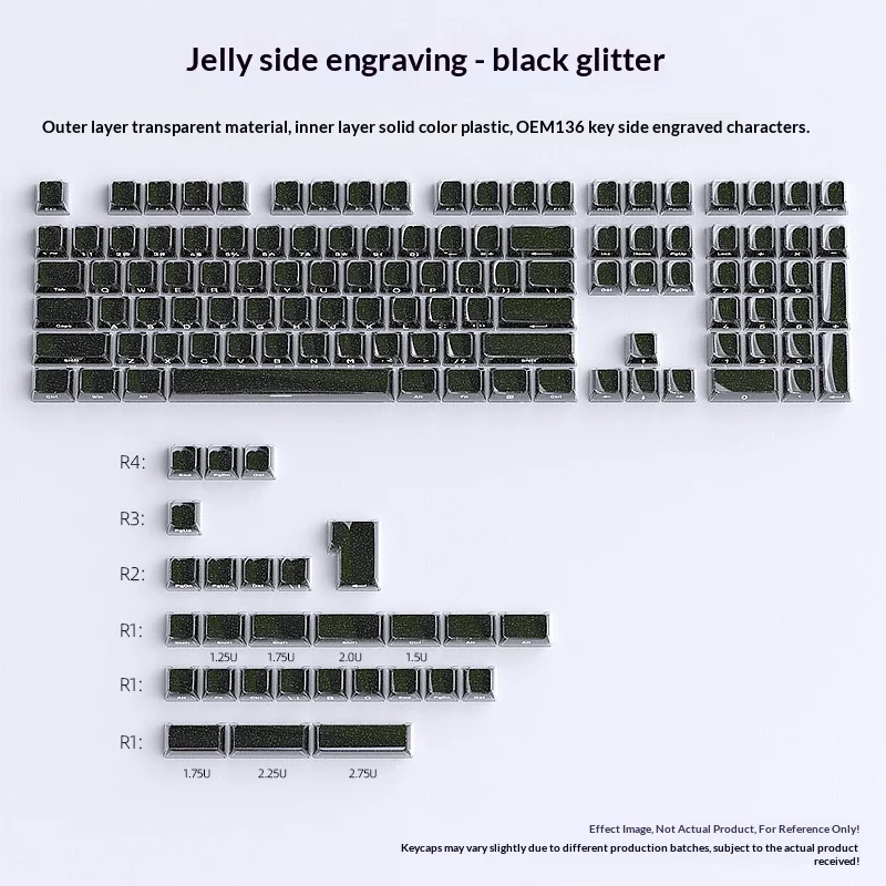 Jelly black side engraved keycap 0EM small full set 136 key PC transparent magnetic axis keyboard