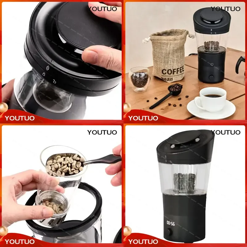 for Desktop Electric Coffee Roaster Clear View Glass Container Digital Countdown Control Even Heating Mini Coffee Bean Baker