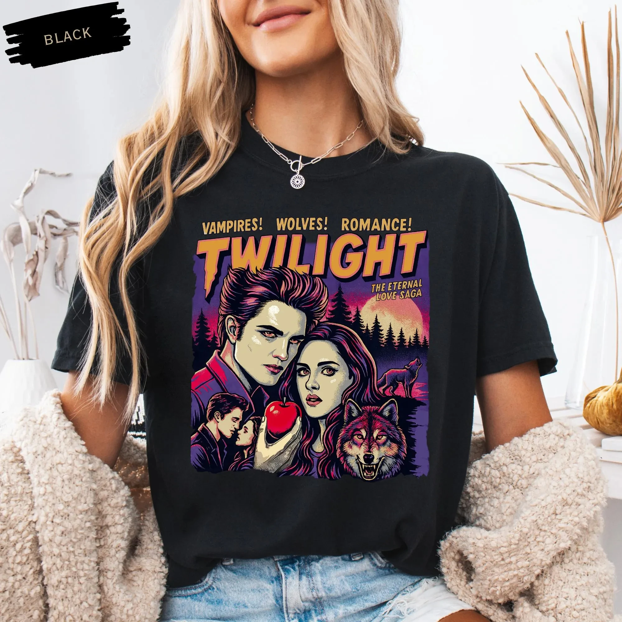 

Retro Vintage Twilight Shirt Twilight Fans Homage T-shirt Gift for Book Lover Twilight Saga Comic Vampires Wolves Romance Shirt