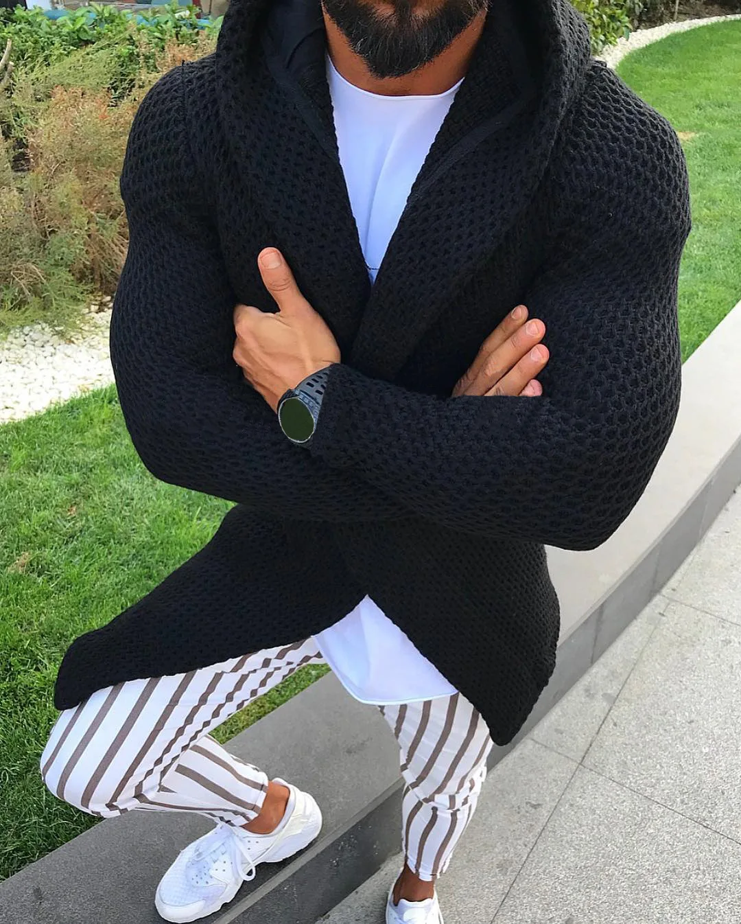 Men\'s New Long-sleeved Cardigan for Autumn and Winter, European and American Fashion, Hooded Knitted Sweater Top Coat S-3XL