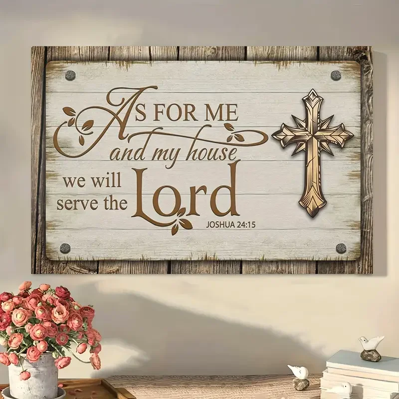 1pc No Framed Canvas Painting, As For Me And My House We Will Serve The Lord, Wall Art Prints With Frame, For Living Room &