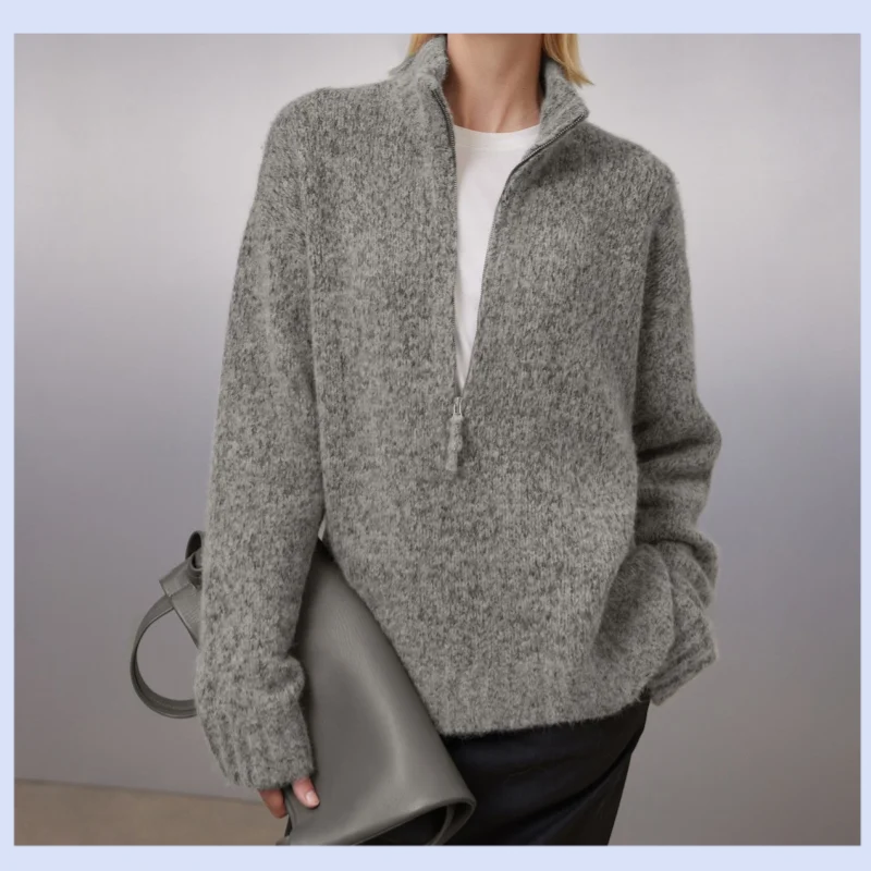 

Сверхлегкий свитер ПОЛО из смешанной цветочной пряжи и кашемира с половиной молнии