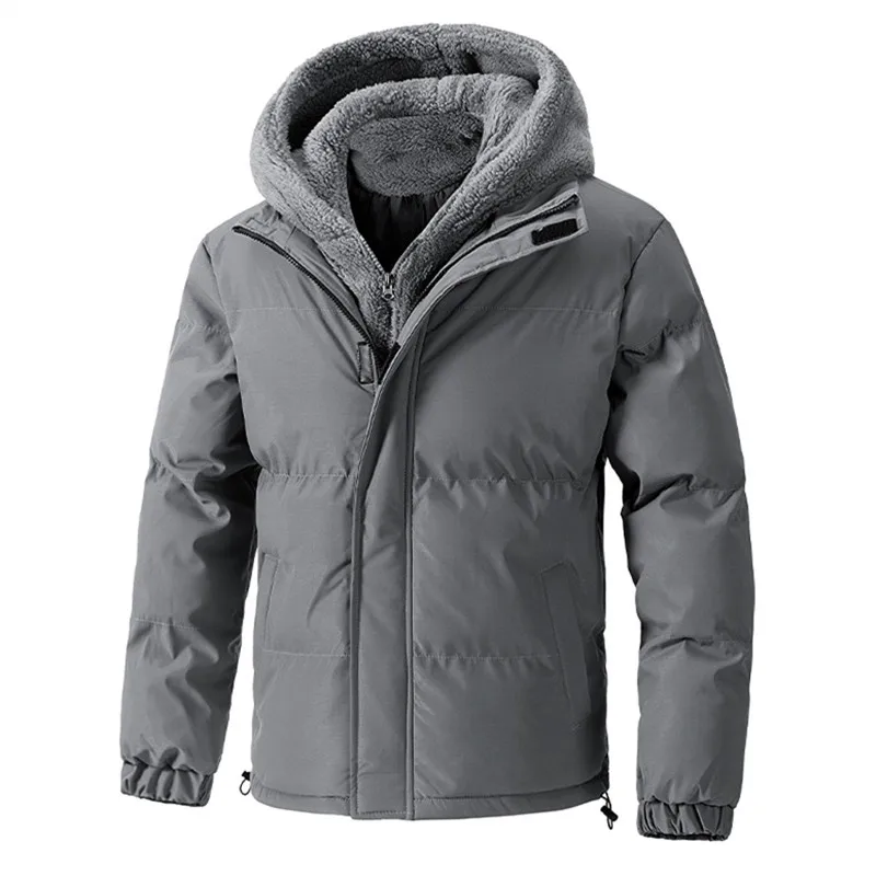 

Зимние мужские парки с капюшоном из двух предметов 2025 года, толстая теплая свободная повседневная верхняя одежда, мужские модные куртки с капюшоном, однотонная парка, мужское пальто