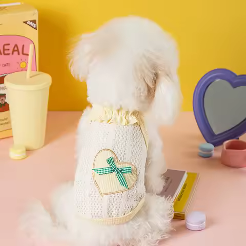 Yorkshire Mesh Vest Puppy Love Bow Sling Hollow Out Breathable Dog Clothes Teddy Soft Clothes Pet Summer T-Shirt