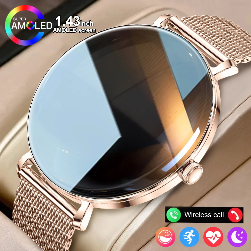 

New Luxury Smart Watch Women 1.43inch AMOLED Screen Always Display Bluetooth Call Custom Watch Dial Waterproof Ladies Smartwatch