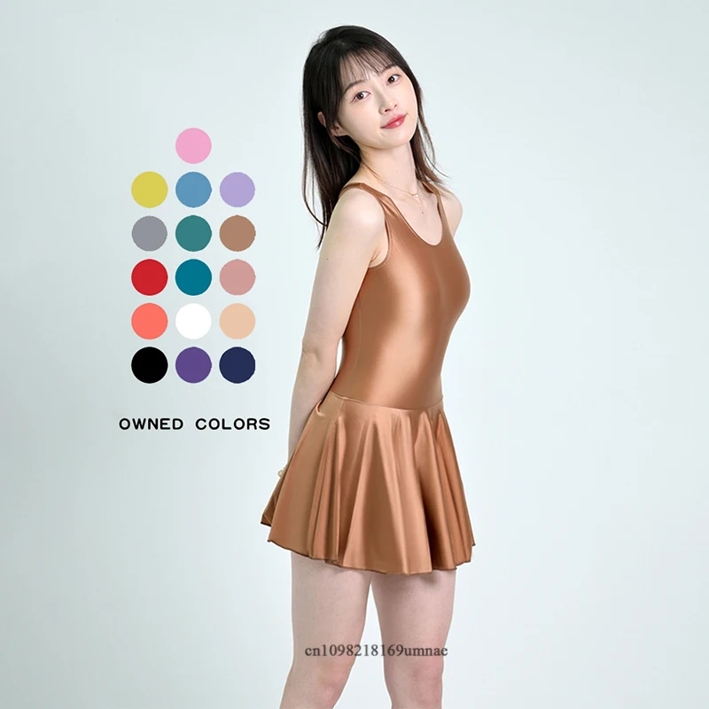 Frauen Ärmellose Enge Glänzende Seide Tanz Kleid Ballett Solide Geformt Praxis Rock Rhythmische Gymnastik Trikot Badeanzug Dancewear