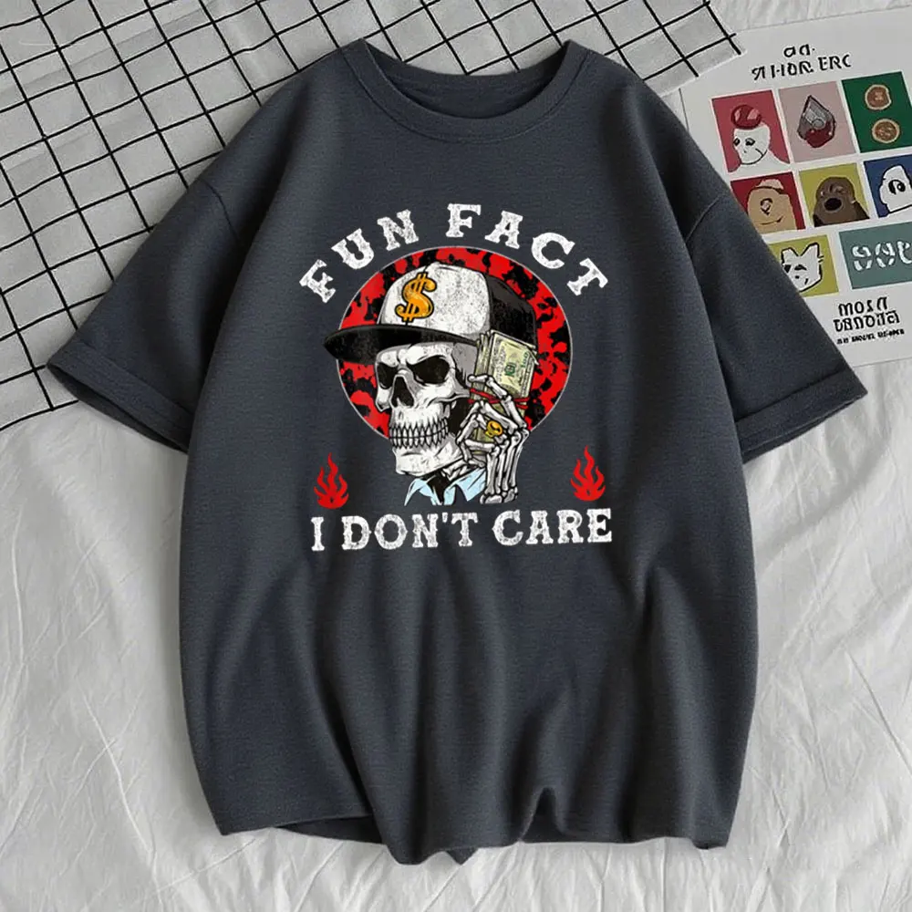 Fun Fact I Don't Care Funny Skeleton Saying Quote Unisex T-Shirt Womens MenT-Shirts Funny Hip Hop Cotton O-neck Streetwear