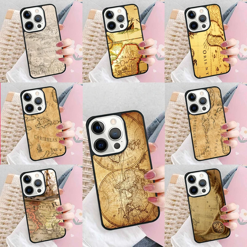 Ancient Sea Ship Map Soft Phone Case Cover for iPhone 16 Promax 15 Pro 13 14 Plus 11 12 Mini XR XS MAX Coque