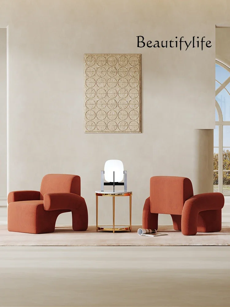 Sedia semplice e moderna per il tempo libero, tessuto rosso, soggiorno, divano di lusso leggero, poltrona di design