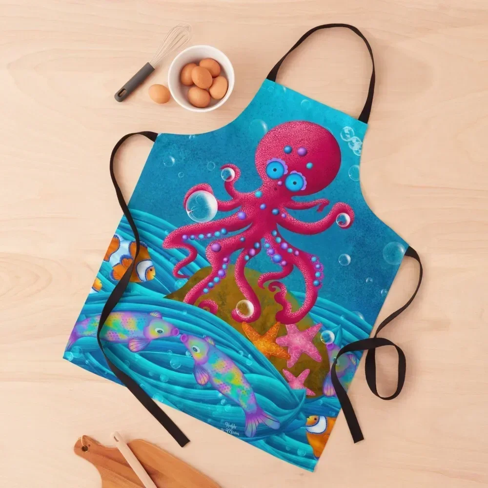 

Red Octopus and Ocean Friends Apron for women halloween christmas Bib For Kitchen Restaurant Apron