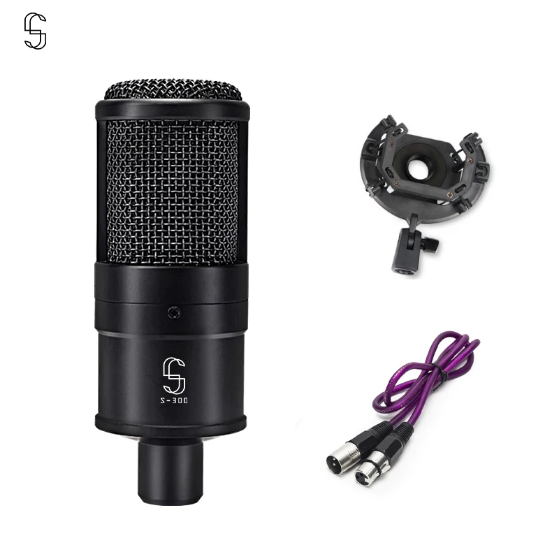 

S300 condenser microphone, computer game, live podcast, singing, shock-absorbing stand, XLR audio cable, metal 26mm large diaphr
