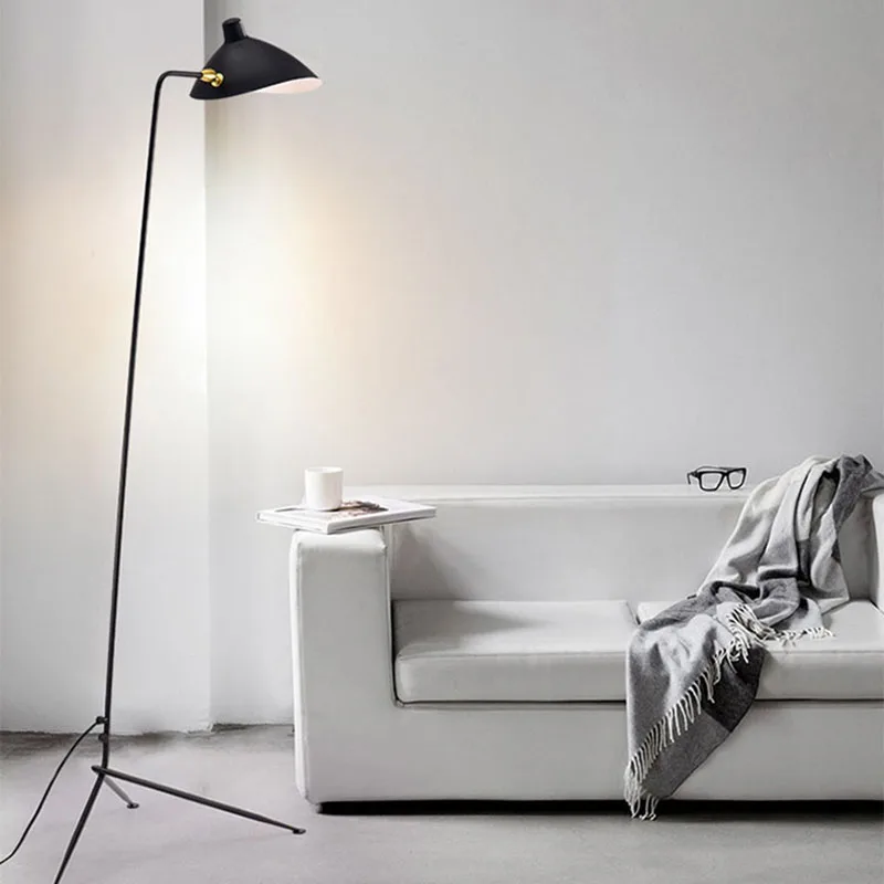 Minimalist Blakc Metal Floor Lamp Parlor Bedroom Reading Lighting Fixtures E27 Bulb Lampshade Rotatable