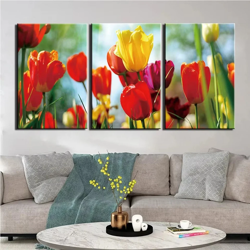 

3 Panels Flower, Diy Diamond Painting, Cross Stitch rhinestones, Mosaic Kits, Full Square/Round Drill Embroidery, Home Decor