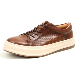 CLAIAMI Washed Horse Leather Shoes for Men Lace-up Rubber Luxury Men Shoes Fashion Casual Men Leather Sneakers Zapatos Hombre