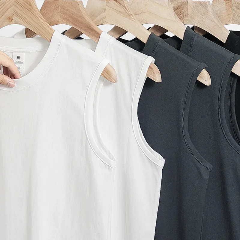 

Tank Tops O Neck Sleeveless Vest Male Elastic Cotton Fitness Vests Man Solid Color Tee Shirts 2022 Summer Men's Fashion S-XXXXL