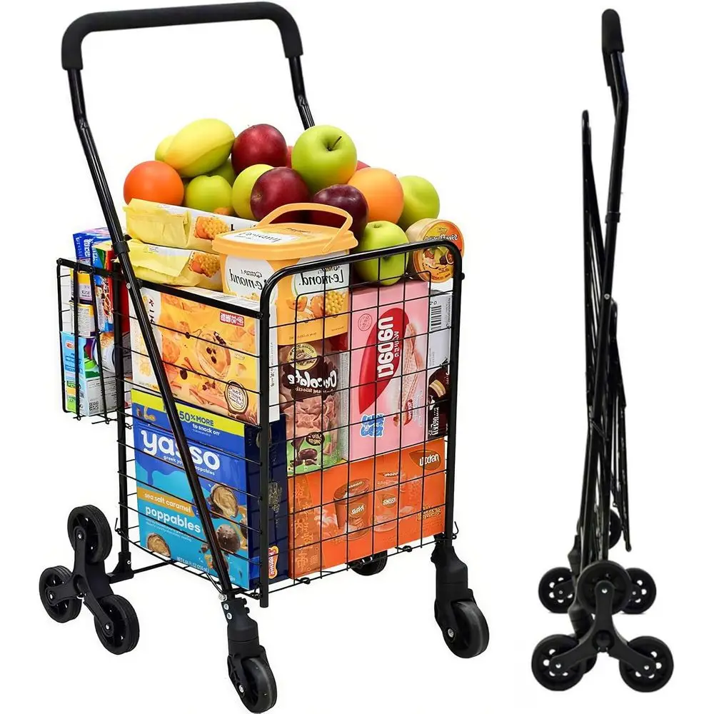 

Sturdy Stair-Climbing Grocery Cart with Swivel Wheels and Extended Handle for Utility, Laundry, and Travel Needs