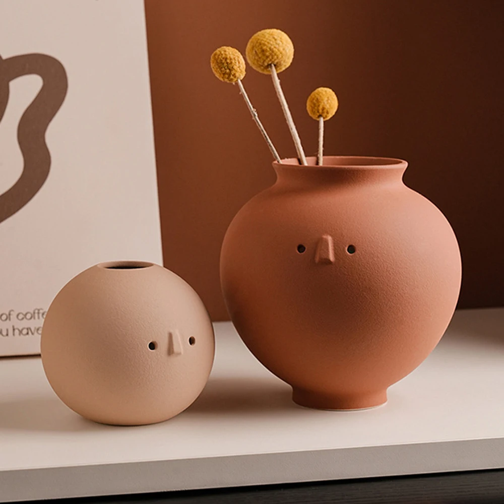الشمال INS مزهرية سيراميك مزرعة العاج الطين زهرية لطيف الوجه النباتات الحلي حديقة ساحة غرفة المعيشة ديكور الجدول Centerpi