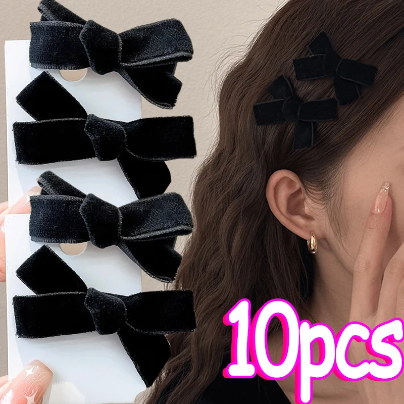 Black Velvet Bowknot Ribbon Hair Clip French Retro Girl Small Hairpin Bobby Pin Girls Bow Barrettes Sweet Headwear Accessories