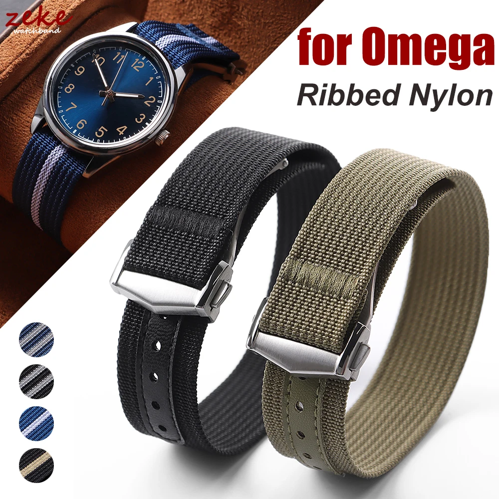 

Ribbed Nylon Strap for Ballistic Fabric Watch Straps 20mm for Omega Military Sports Bracelets Premium Folding Buckle Watch Band