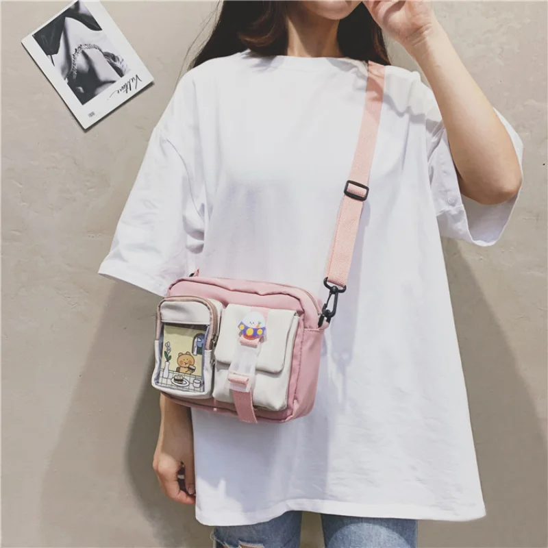 Japanse styl Kawaii torba dziewczyny uczeń mała nylonowa torba Mutipockets przezroczysty Crossbody torby kobiety nowa torba na ramię Bolsa Mujer