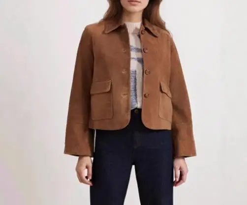 

Autumn Solid Color Lapel Deer Skin Button Front Short Jacket for Women's Casual Fashion Retro Style Versatile Short Jacket