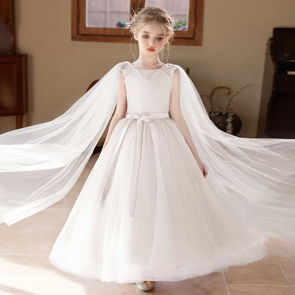 

New Kid Girl Princess Dresses for Piano Performance Young Girls Party Dresses Child White Clothing