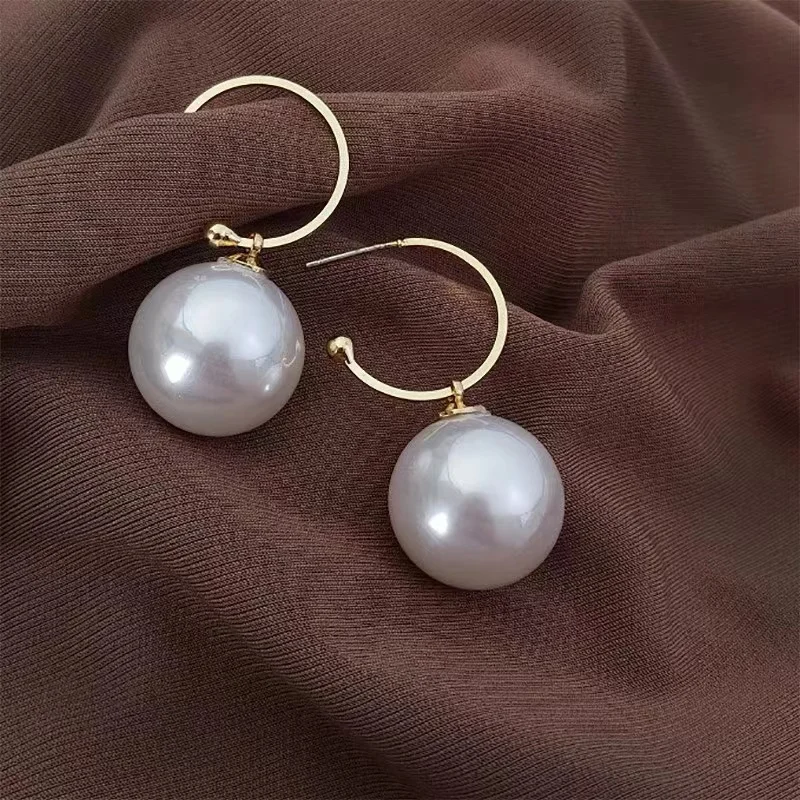 Red Pearl Hoop Earrings Korean Style Large Temperament Net Red Simple Earrings Jewelry Christmas  Trend Vintage Fashion