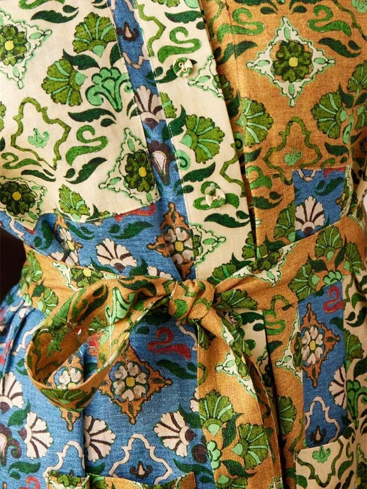 Susan Australian Faion een Color Blo Floral Print Linen ort Sve irt Dr Long Women's Vintage Sle Casual Dr