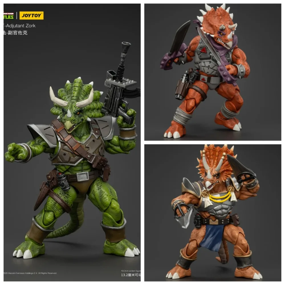 Фигурка JOYTOY 1/18 TMNT: Капитан Зоракс и Адъютант Зорк (Трицератопс-солдаты) — Коллекционная модель в стиле милитари-фантастики. В наличии.