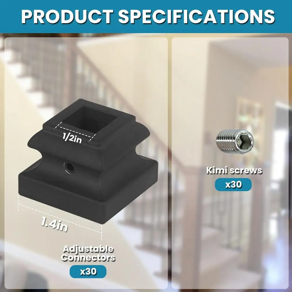 Satin Black Flat Shoe with Screw for 1/2 Square Balusters, 30-Pack