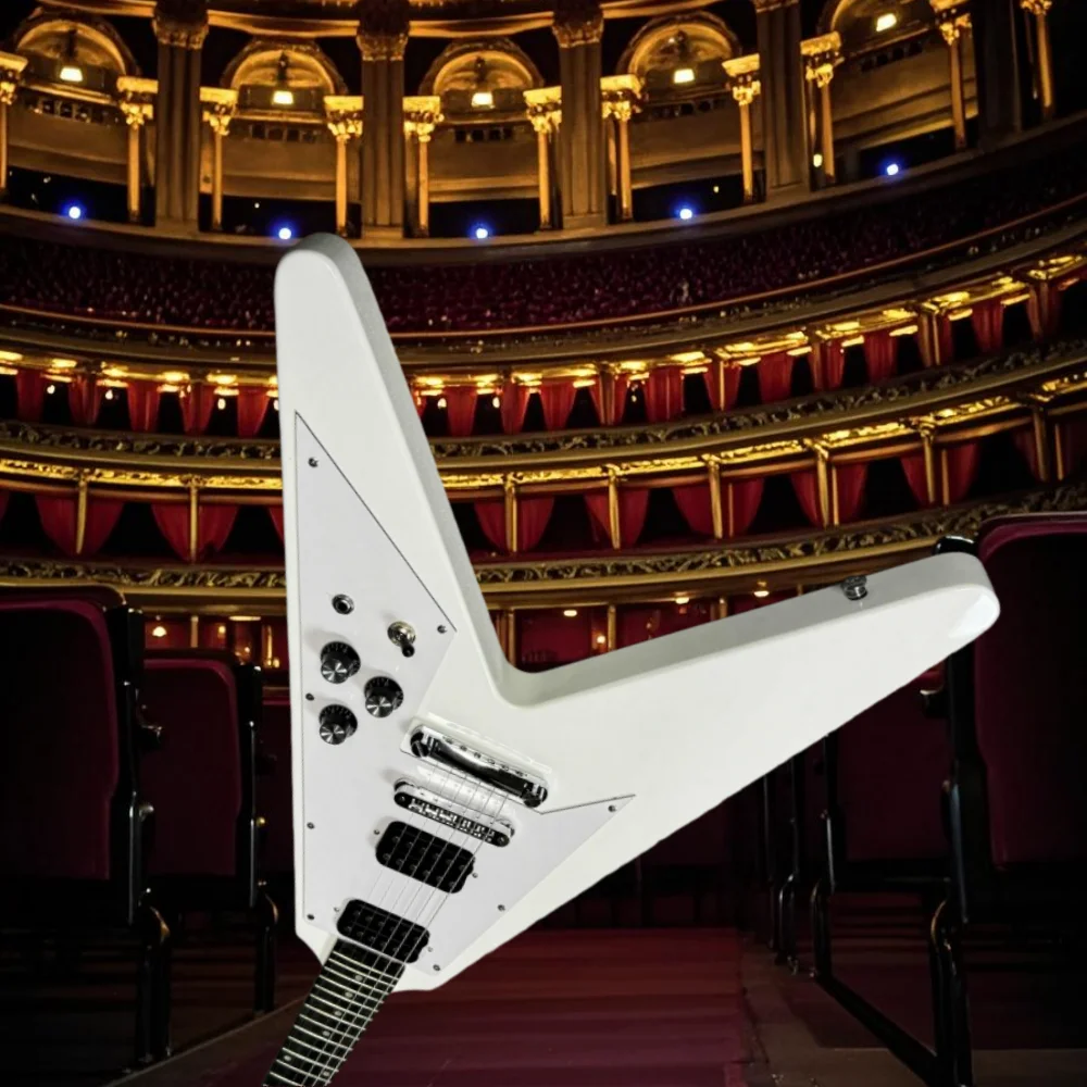 جيتار كهربائي شحن مجاني 2026 Flying-V شريط أبيض نقي يؤدي جسم الماهوجني لوحة أصابع من خشب الورد بلوز روك متوفر #1