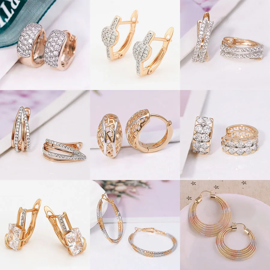 MxGxFam  18 k Mix Gold Color Mirco Full Zricon Hoop Earrings For Elegant Women Girl Fashion Jewelry Top Quality