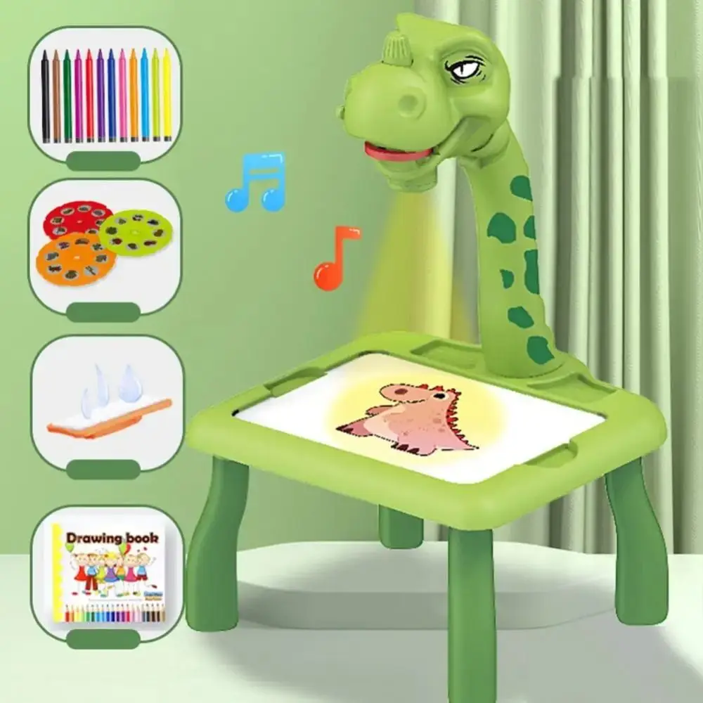 

Dinosaur Led Projector Drawing Table Multifunctional Painting Set Led Projector Art Drawing Table Toys Green/Brown Paint Tools