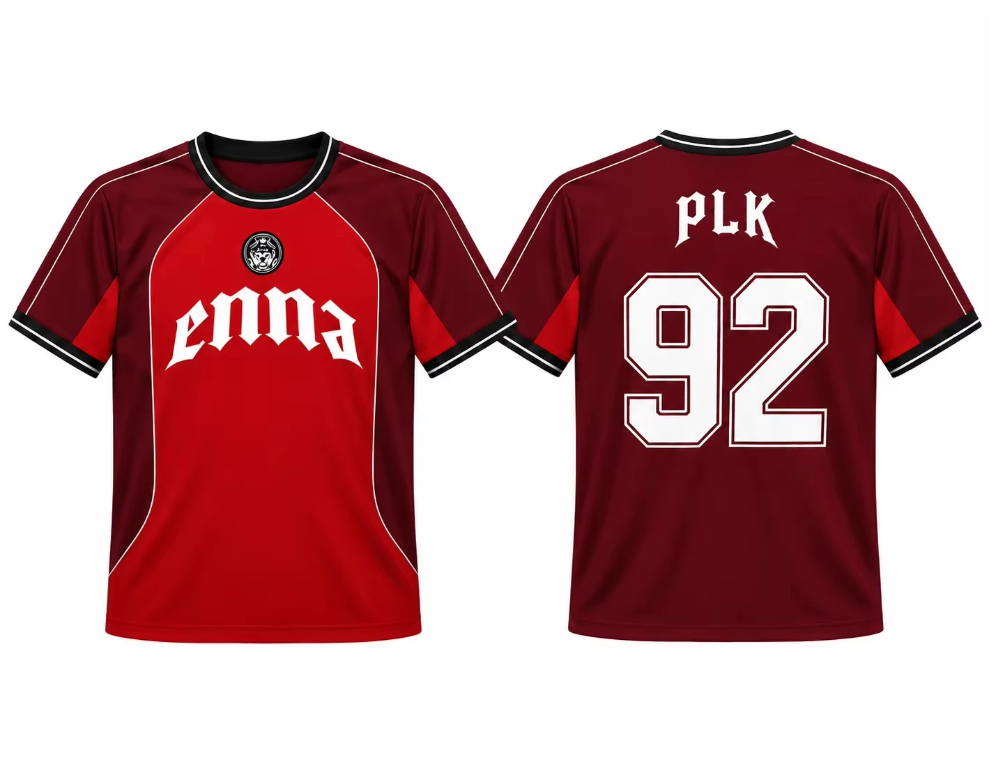 2026 Retro Soccer Jersey PLK 92 Number Print Short Sleeve T‑Shirt Red Burgundy Contrast Color Streetwear Hip Hop Sports Uniform