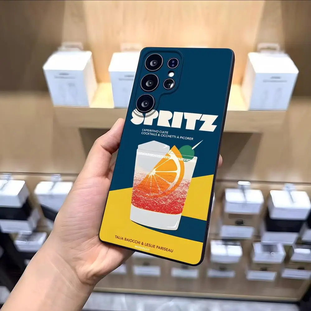 AperolS Spritz-funda de teléfono con estampado artístico para Samsung S25 E S24 S23 FE S22 S21 S20 FE plus Ultra Note20Ultra, carcasa suave negra