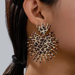 Punk Exaggerated  Big Fans Earring for Women Vintage Leopard Print Geometric Designer Earring Gifts