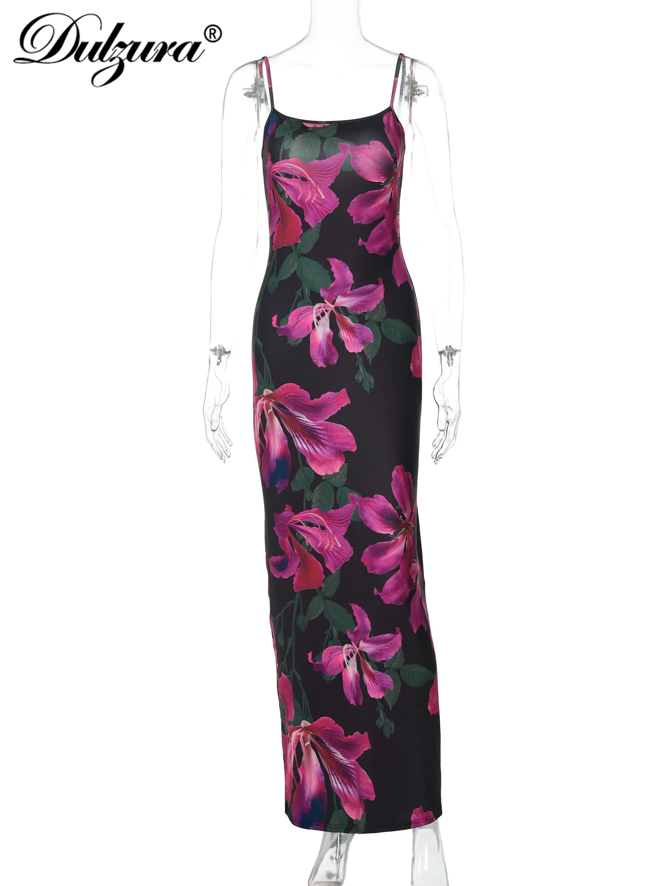 Dulzura 민소매 Backless Bodycon 플라워 프린트 캐미 맥시 드레스 여성 섹시 우아한 캐주얼 롱 드레스 파티 클럽 여름 복장